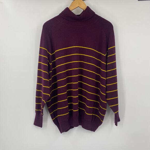 Universal Standard Eco Striped Sweater Turtleneck Striped Burgundy Yellow 18 20 - Picture 2 of 9